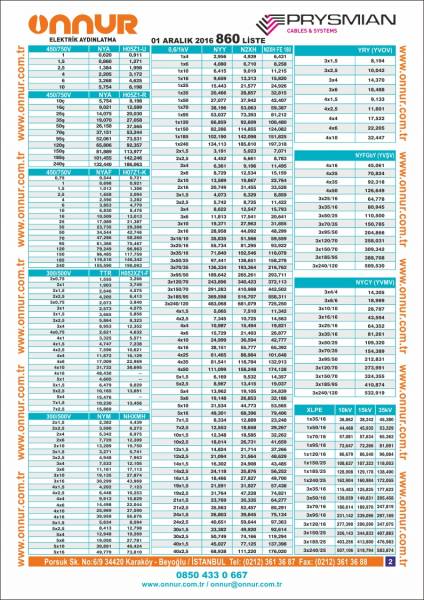 Prysmian fiyat listesi